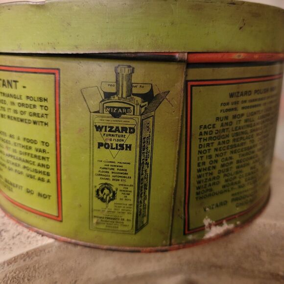 Wizard Triangle Polish Mop Tin Antique Gorgeous Advertising Wizard Products TM - Picture 5 of 13